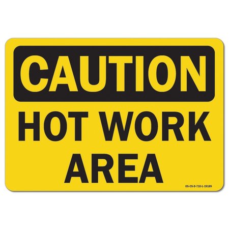 SIGNMISSION OSHA Caution Decal, Hot Work Area, 10in X 7in Decal, 7" H, 10" W, Landscape, Hot Work Area OS-CS-D-710-L-19189